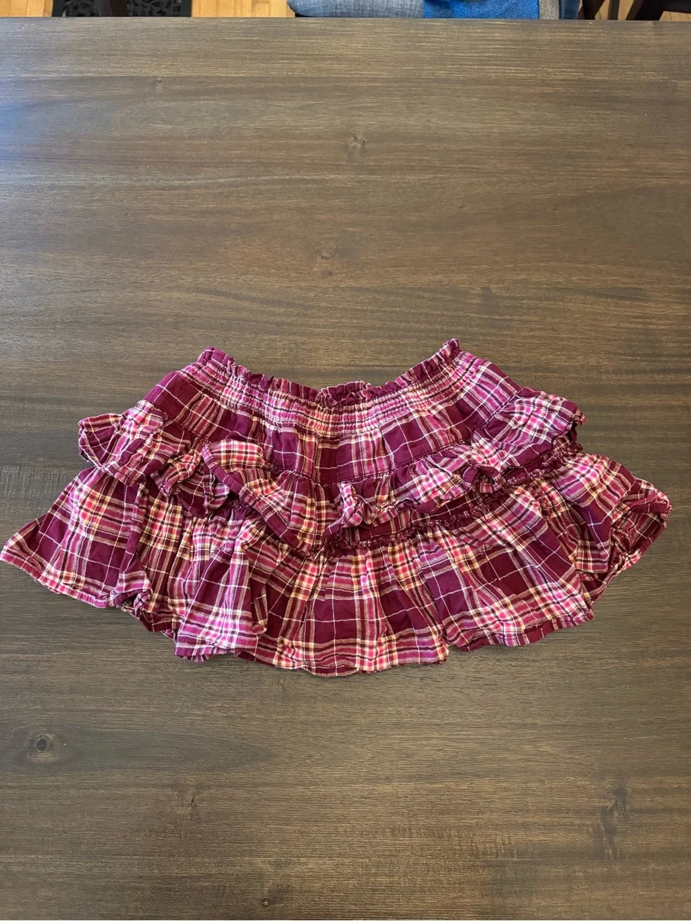 Ruffled Plaid Mini Skirt - Pink Plaid Size Small Youth